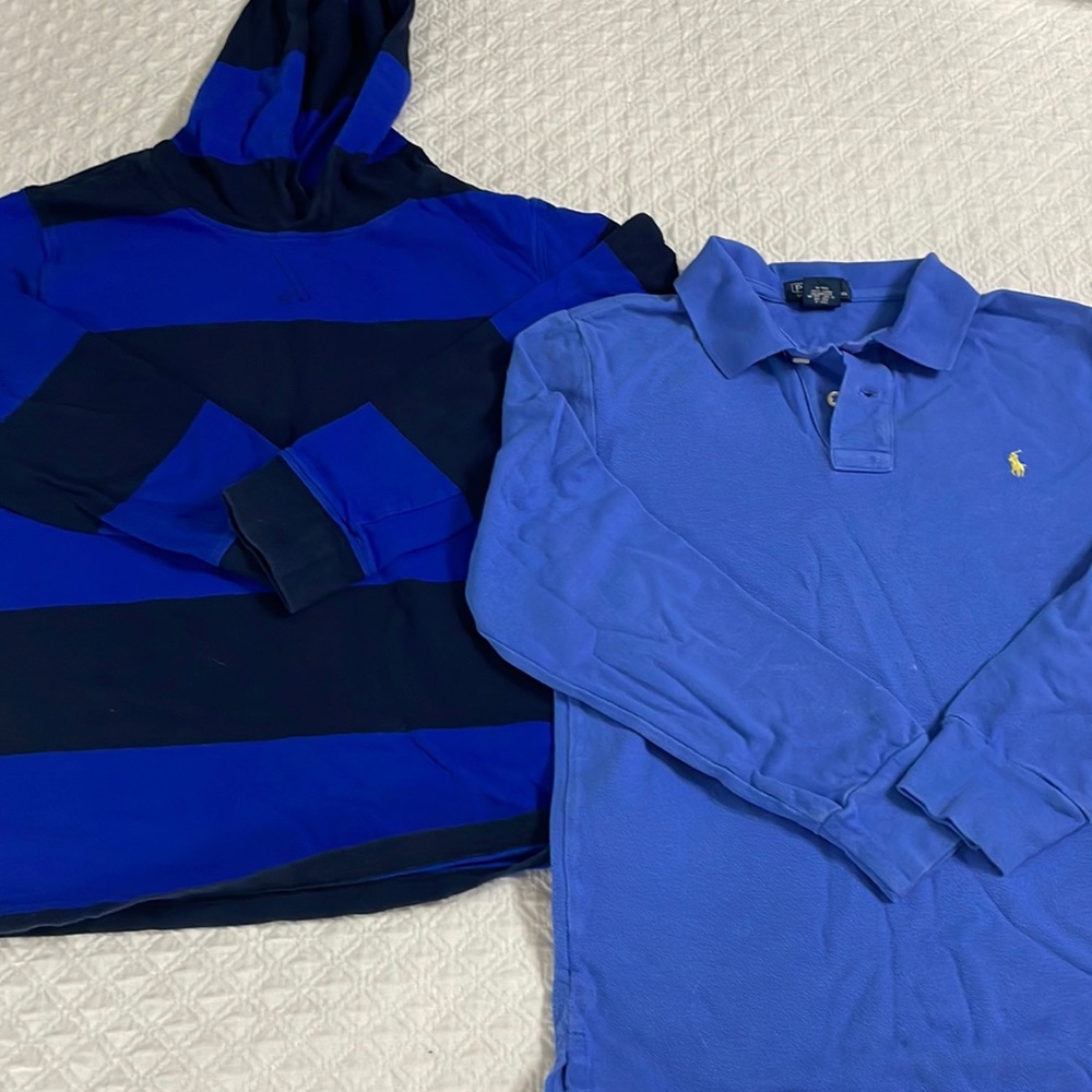 Polo Ralph Lauren knit golf shirt & hoodie lot M 10-12 blue & blue stripe